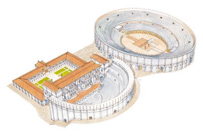 Roman theatre and amphitheatre. Reconstruction. Merida, Spain by Fernando Aznar Cenamor